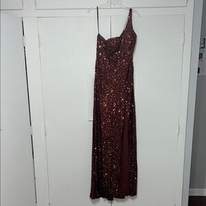 Windsor One Shoulder Sequin Dress in Brown